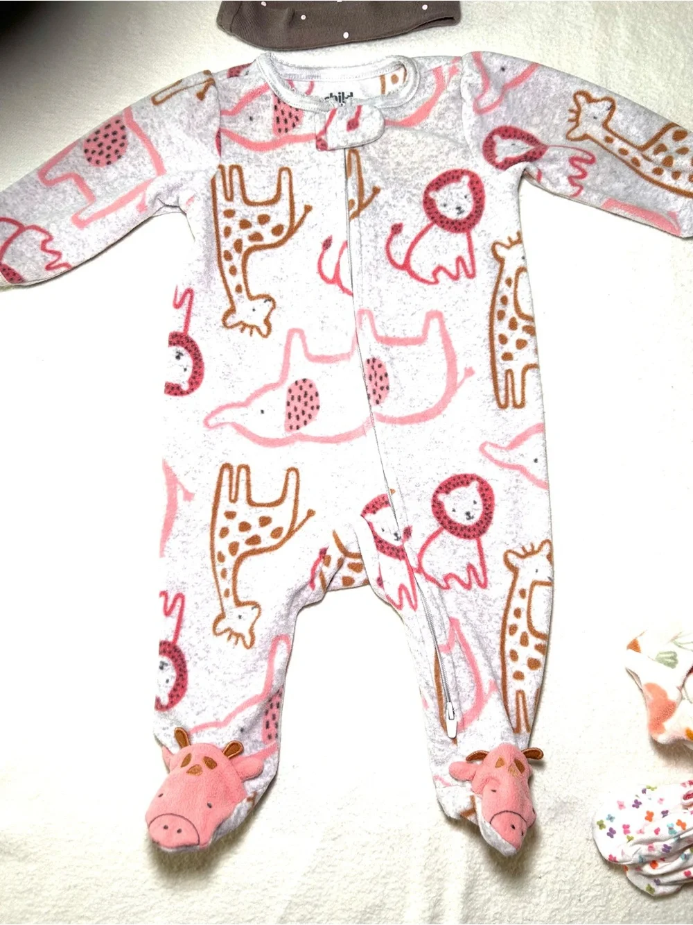 6 Piece Baby Girls Floral/Print Fleece One-Piece Footed Pajamas Elephant Lovie